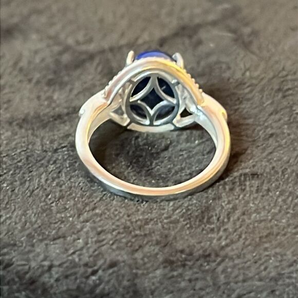 NWT LAPIS LAZULI &Simulated Diamond 925 Sterling Silver Ring 6 - Picture 7 of 14